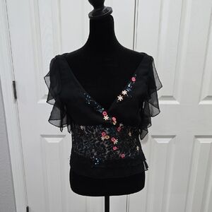 Elegant Black Floral Lace Top